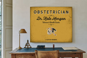Personalized Obstetrician Sign, I Catch Babies, Mustard & Black, image 2
