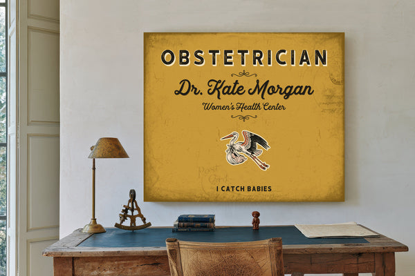 Personalized Obstetrician Sign, I Catch Babies, Mustard & Black, image 2
