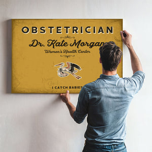 Personalized Obstetrician Sign, I Catch Babies, Mustard & Black, image 9