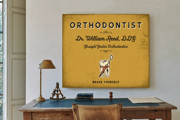 Personalized Orthodontist Sign, Brace Yourself, Mustard & Black, image 2