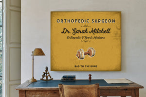 Personalized Orthopedic Surgeon Sign, Bad to the Bone, Mustard & Black, image 2
