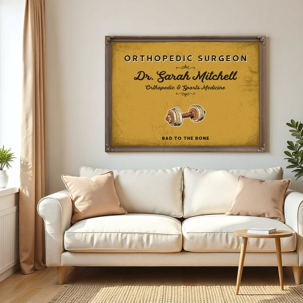 Personalized Orthopedic Surgeon Sign, Bad to the Bone, Mustard & Black, image 5