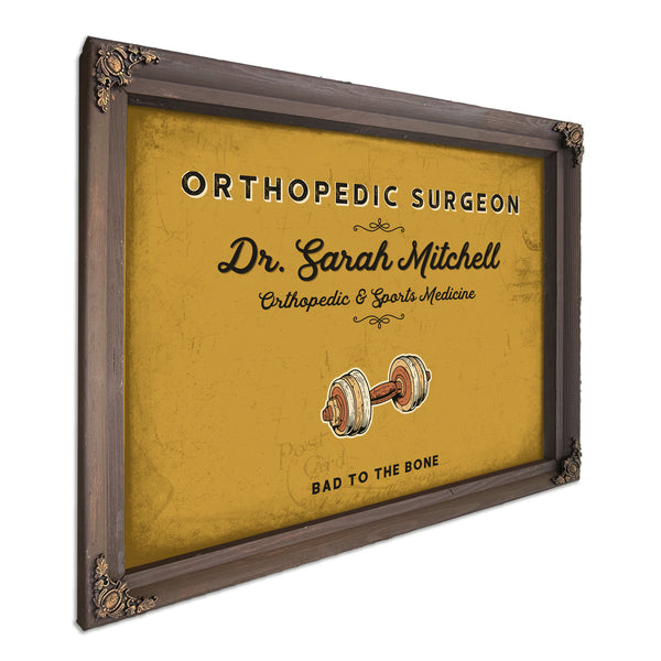 Personalized Orthopedic Surgeon Sign, Bad to the Bone, Mustard & Black, image 7