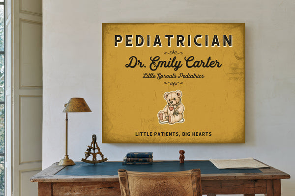 Personalized Pediatrician Sign, Little Patients, Big Hearts, Mustard & Black, image 2
