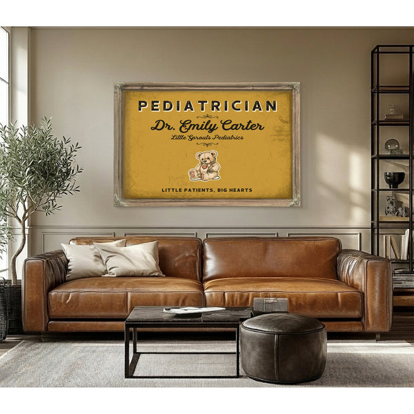 Personalized Pediatrician Sign, Little Patients, Big Hearts, Mustard & Black, image 3