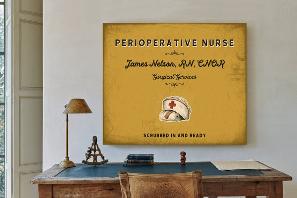 Personalized Perioperative Nurse Sign, Scrubbed In and Ready, Mustard & Black, image 2