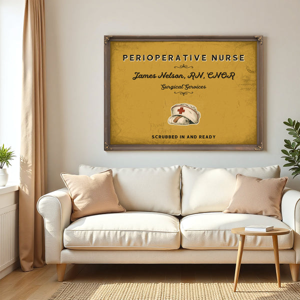 Personalized Perioperative Nurse Sign, Scrubbed In and Ready, Mustard & Black, image 5