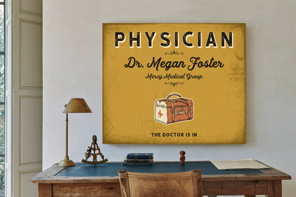 Personalized Physician Sign, The Doctor Is In, Mustard & Black, image 2