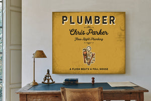 Personalized Plumber Sign, A Flush Beats a Full House, Mustard & Black, image 2