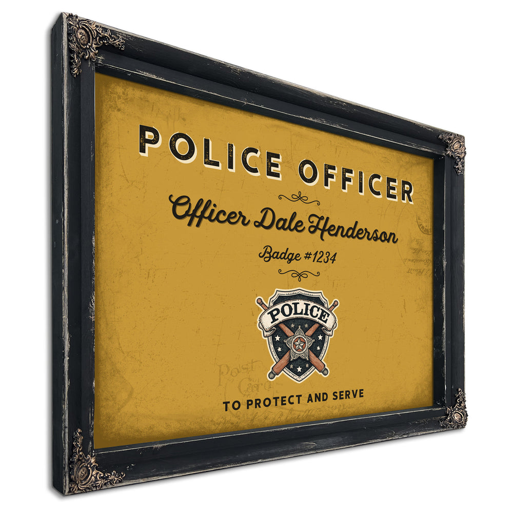 Personalized Police Officer Sign, To Protect and Serve, Mustard & Black, image 1