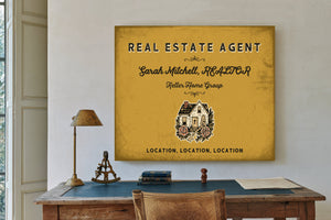 Personalized Real Estate Agent Sign, Location, Location, Location, Mustard & Black, image 2