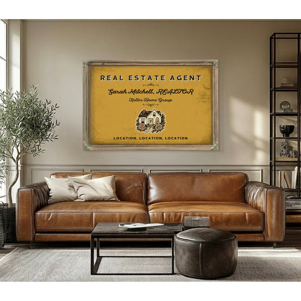 Personalized Real Estate Agent Sign, Location, Location, Location, Mustard & Black, image 3