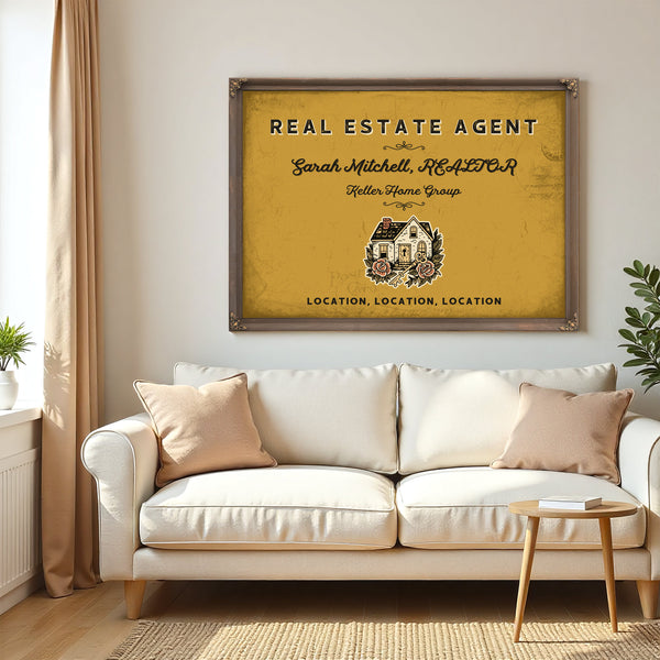 Personalized Real Estate Agent Sign, Location, Location, Location, Mustard & Black, image 5