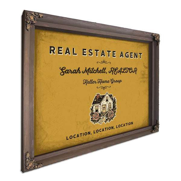 Personalized Real Estate Agent Sign, Location, Location, Location, Mustard & Black, image 7