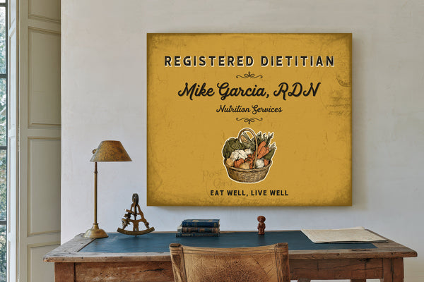 Personalized Registered Dietitian Sign, Eat Well, Live Well, Mustard & Black, image 2