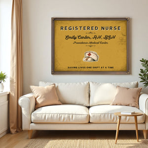 Personalized Registered Nurse Sign, Saving Lives One Shift at a Time, Mustard & Black, image 5