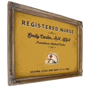 Personalized Registered Nurse Sign, Saving Lives One Shift at a Time, Mustard & Black, image 6