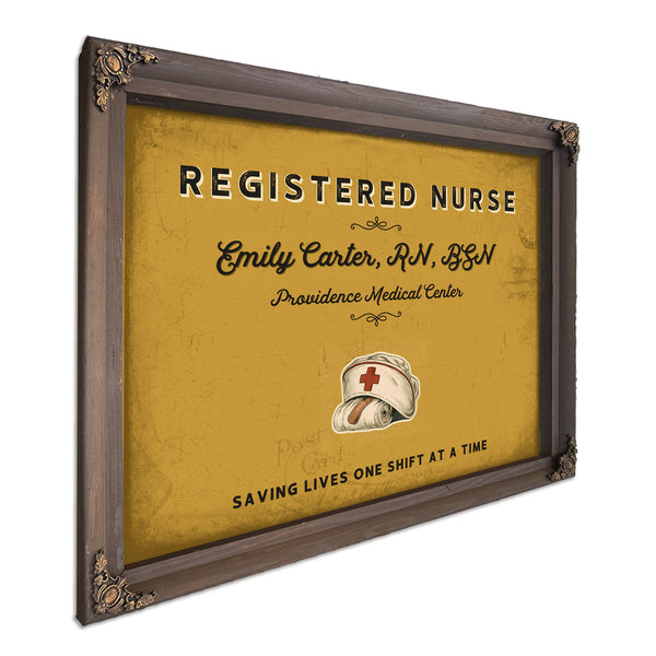 Personalized Registered Nurse Sign, Saving Lives One Shift at a Time, Mustard & Black, image 7