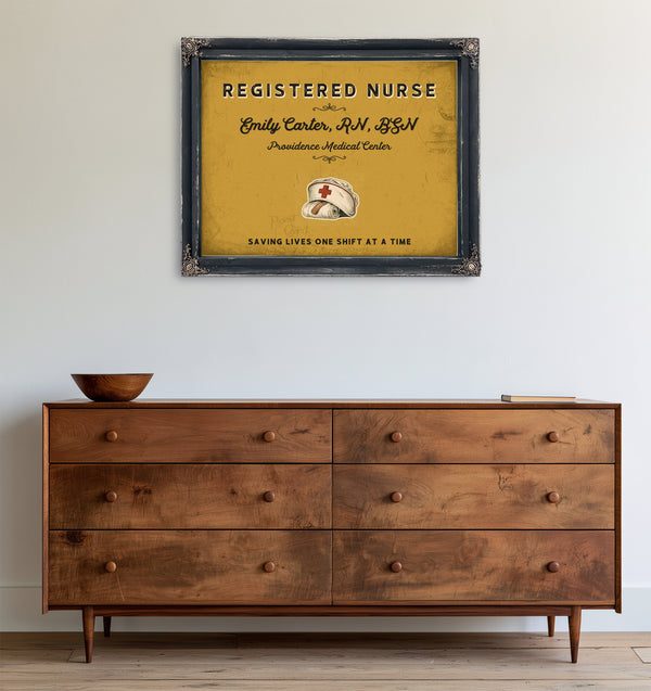 Personalized Registered Nurse Sign, Saving Lives One Shift at a Time, Mustard & Black, image 19
