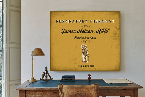 Personalized Respiratory Therapist Sign, Just Breathe, Mustard & Black, image 2