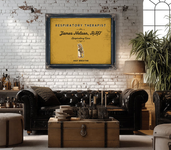 Personalized Respiratory Therapist Sign, Just Breathe, Mustard & Black, image 18