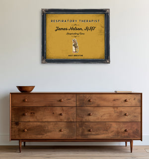 Personalized Respiratory Therapist Sign, Just Breathe, Mustard & Black, image 19