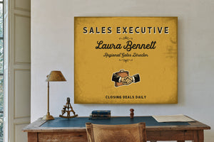 Personalized Sales Executive Sign, Closing Deals Daily, Mustard & Black, image 2