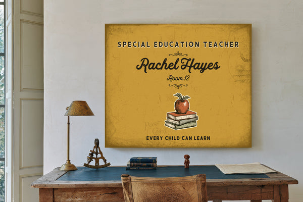 Personalized Special Education Teacher Sign, Every Child Can Learn, Mustard & Black, image 2