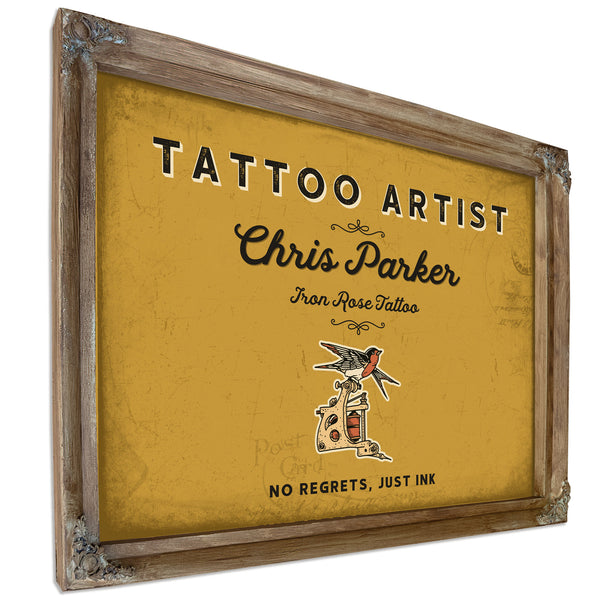 Personalized Tattoo Artist Sign, No Regrets, Just Ink, Mustard & Black, image 6