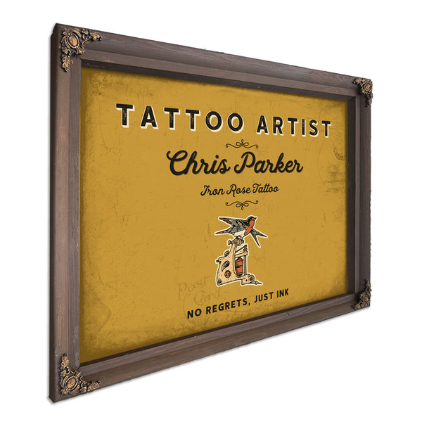 Personalized Tattoo Artist Sign, No Regrets, Just Ink, Mustard & Black, image 7