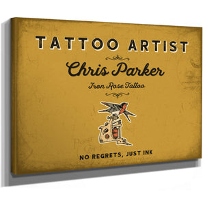 Personalized Tattoo Artist Sign, No Regrets, Just Ink, Mustard & Black, image 8