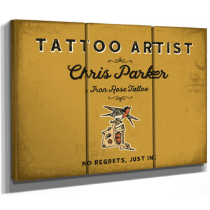 Personalized Tattoo Artist Sign, No Regrets, Just Ink, Mustard & Black, image 14