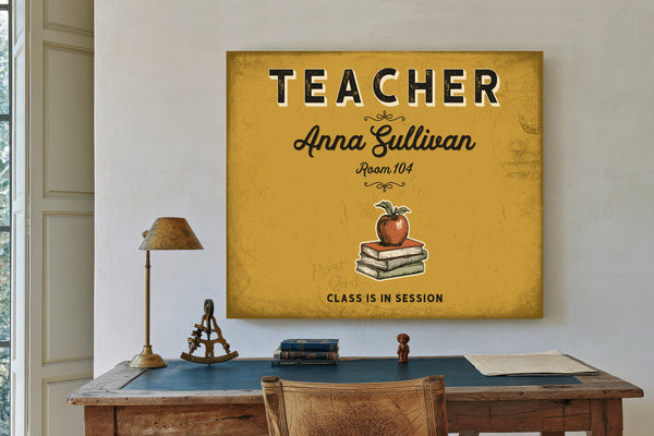 Personalized Teacher Sign, Class Is in Session, Mustard & Black, image 2