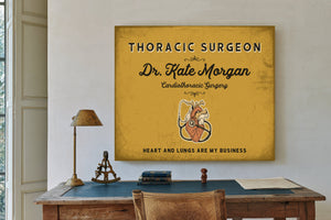 Personalized Thoracic Surgeon Sign, Heart and Lungs Are My Business, Mustard & Black, image 2
