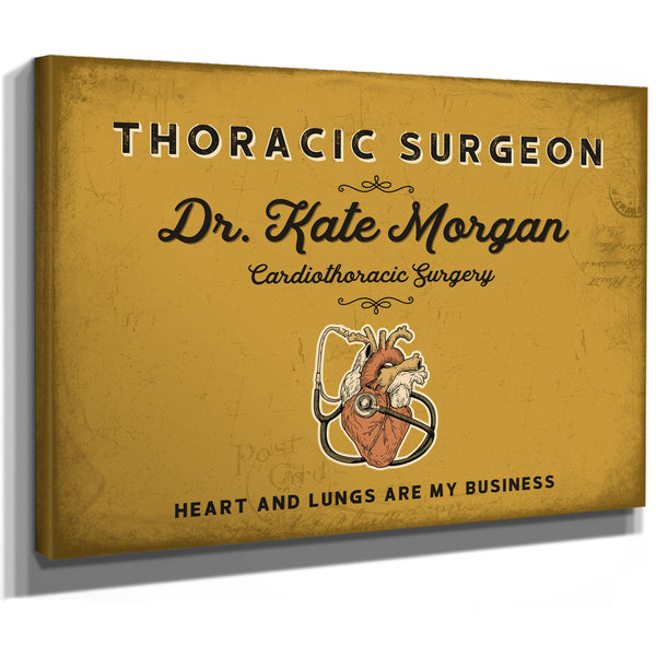 Personalized Thoracic Surgeon Sign, Heart and Lungs Are My Business, Mustard & Black, image 8