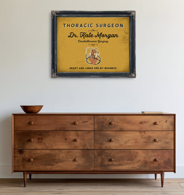 Personalized Thoracic Surgeon Sign, Heart and Lungs Are My Business, Mustard & Black, image 19