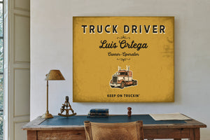 Personalized Truck Driver Sign, Keep On Truckin', Mustard & Black, image 2