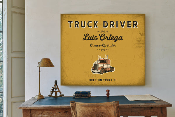 Personalized Truck Driver Sign, Keep On Truckin', Mustard & Black, image 2