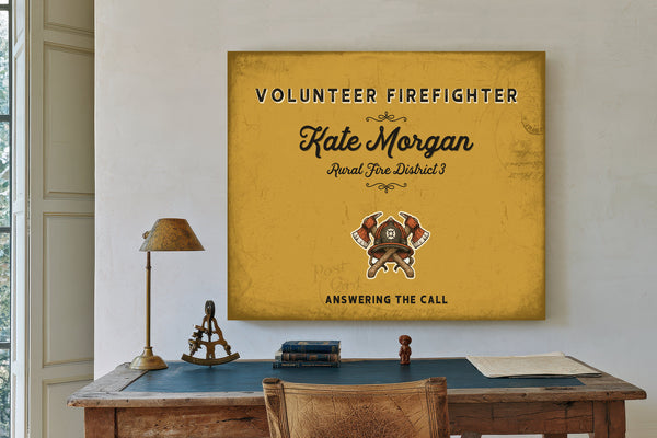 Personalized Volunteer Firefighter Sign, Answering the Call, Mustard & Black, image 2