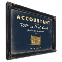 Personalized Accountant Sign, It All Adds Up, Navy & Brass, image 1