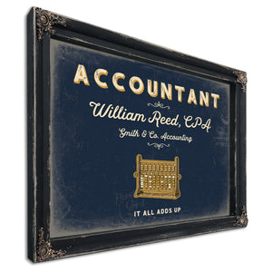 Personalized Accountant Sign, It All Adds Up, Navy & Brass, image 1