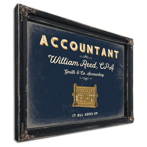 Personalized Accountant Sign, It All Adds Up, Navy & Brass, image 1