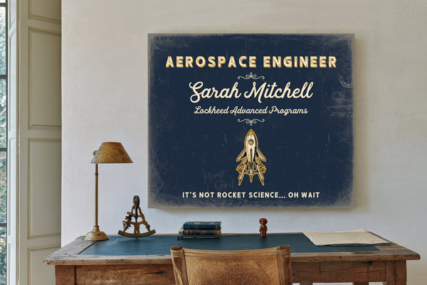Personalized Aerospace Engineer Sign, It's Not Rocket Science... Oh Wait, Navy & Brass, image 2