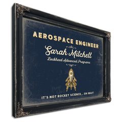 Personalized Aerospace Engineer Sign, It's Not Rocket Science... Oh Wait, Navy & Brass, image 1