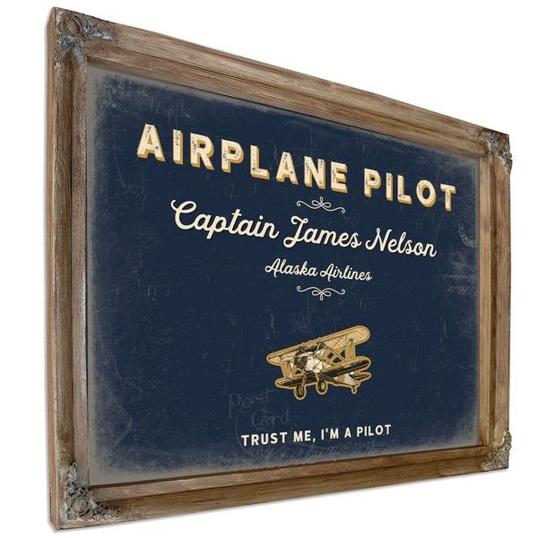 Personalized Airplane Pilot Sign, Trust Me, I'm a Pilot, Navy & Brass, image 6