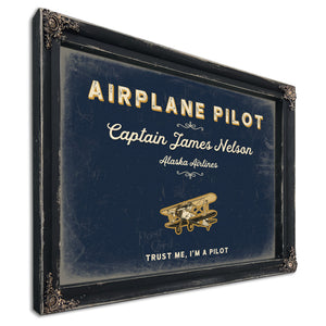Personalized Airplane Pilot Sign, Trust Me, I'm a Pilot, Navy & Brass, image 1