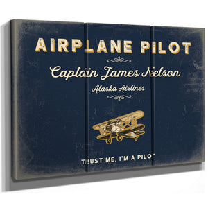 Personalized Airplane Pilot Sign, Trust Me, I'm a Pilot, Navy & Brass, image 14
