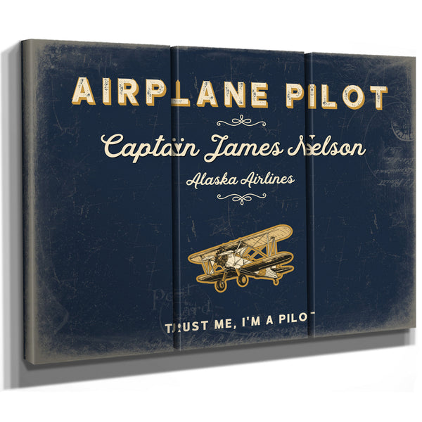 Personalized Airplane Pilot Sign, Trust Me, I'm a Pilot, Navy & Brass, image 14