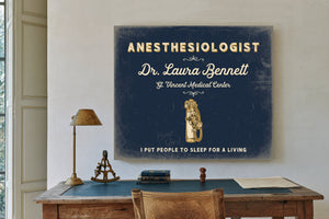 Personalized Anesthesiologist Sign, I Put People to Sleep for a Living, Navy & Brass, image 2