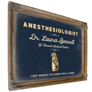 Personalized Anesthesiologist Sign, I Put People to Sleep for a Living, Navy & Brass, image 6